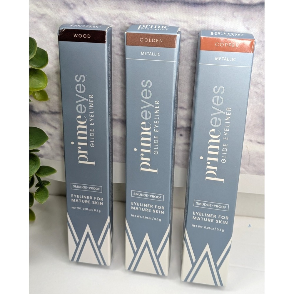 NIB LOT 3 COFFEE-WOOD-GOLDEN💎PrimeEyes Prometics Glide Eyeliner Mature Skin Set